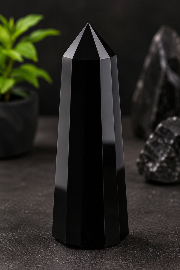 Natural Black Tourmaline Crystal Tower – Protection, Grounding & Energy Shield