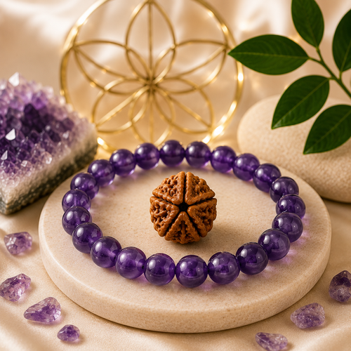 5 Mukhi Rudraksha & Amethyst Bracelet