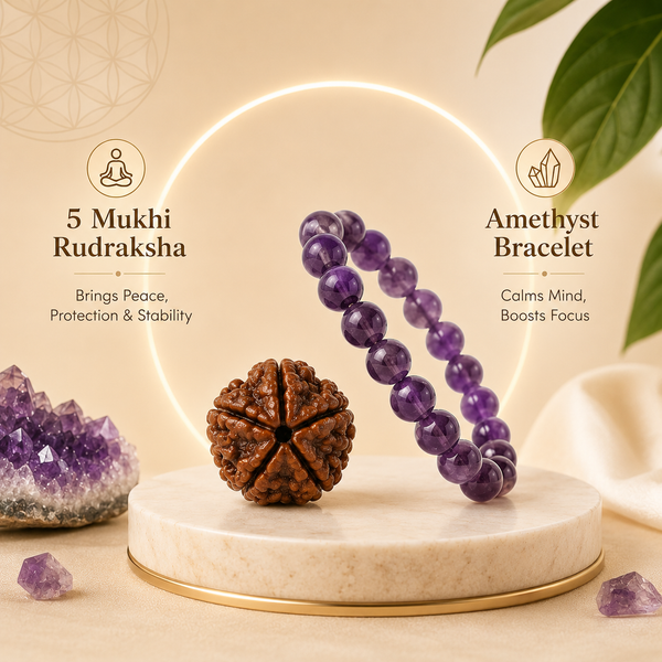 5 Mukhi Rudraksha & Amethyst Bracelet