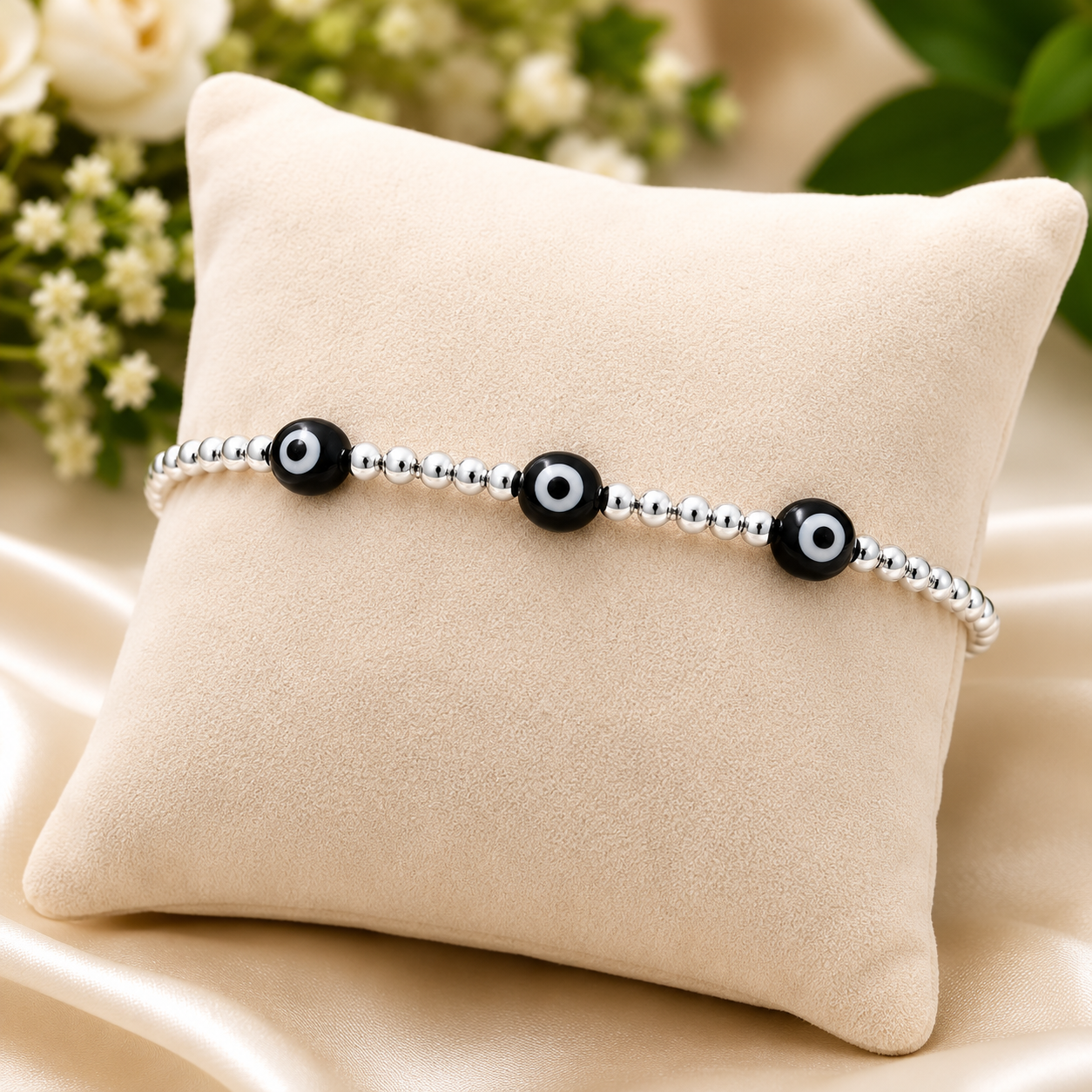 Silver Evil Eye Rakhi Bracelet | Adjustable Designer Rakhi for Brother | Premium Raksha Bandhan Gift