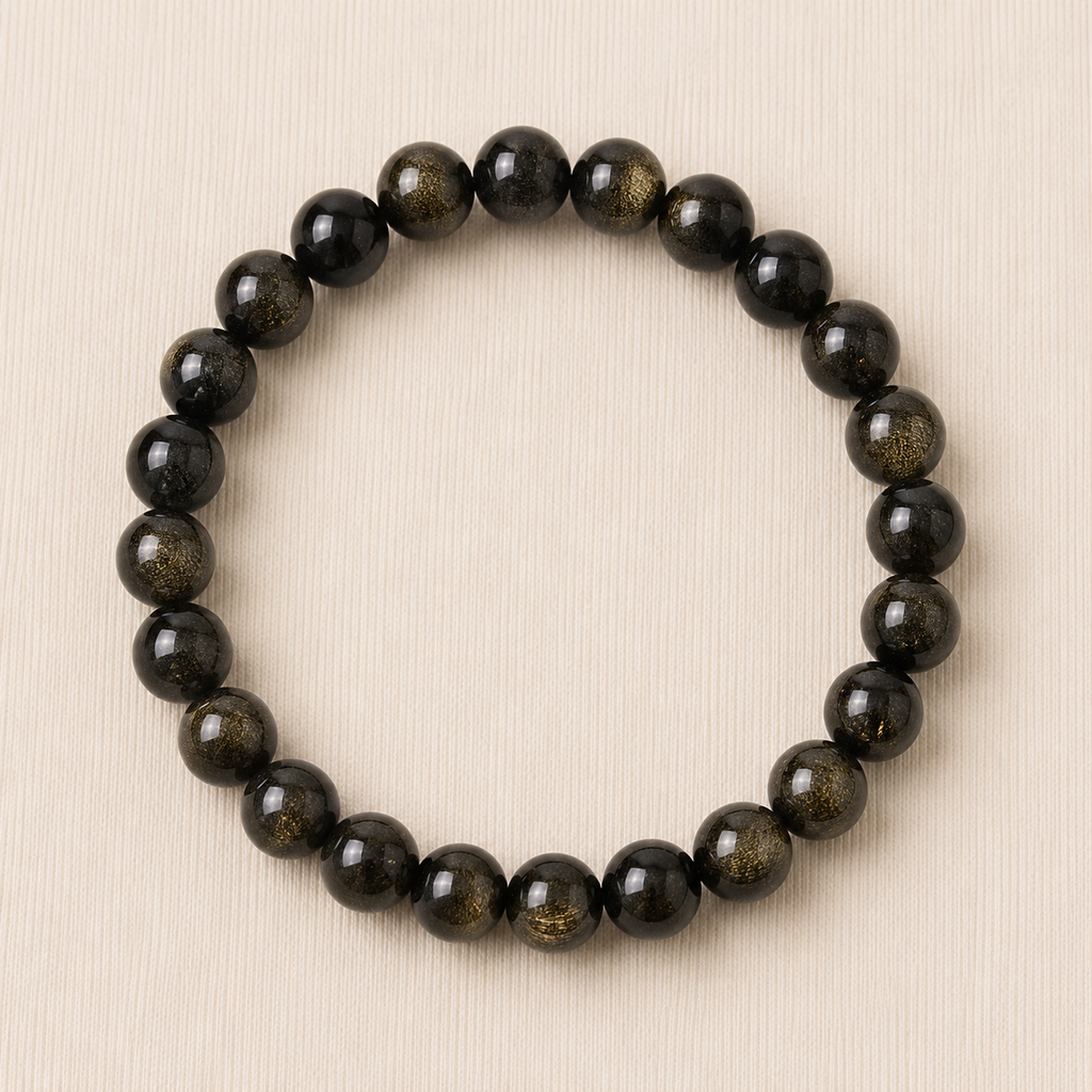 Natural Golden Obsidian Crystal Bracelet – Protection, Strength & Self-Discovery