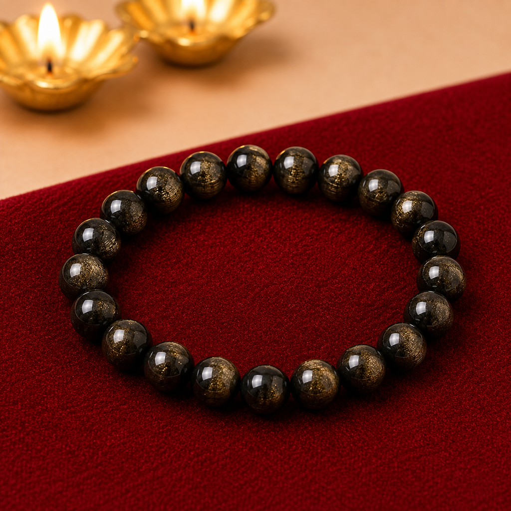 Natural Golden Obsidian Crystal Bracelet – Protection, Strength & Self-Discovery