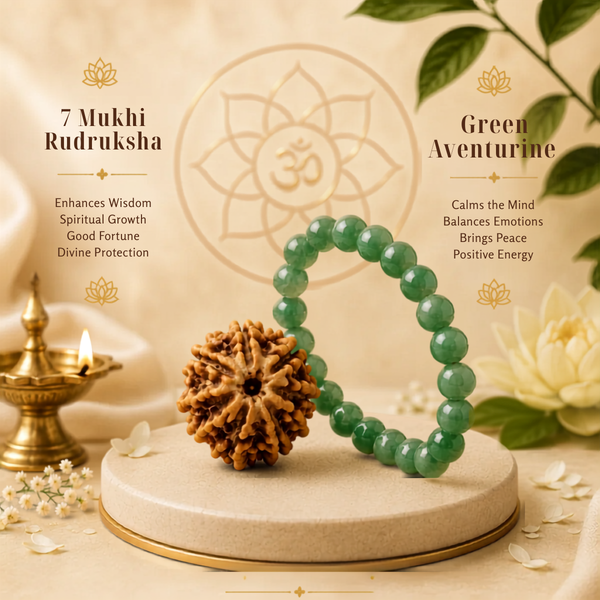 7 Mukhi Rudraksha & Green Aventurine Bracelet