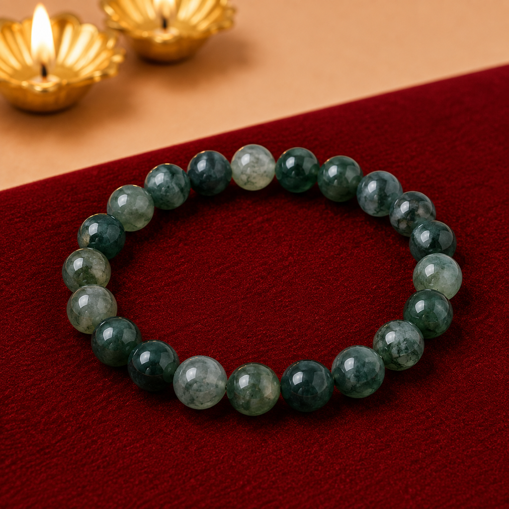 Natural Moss Agate Crystal Bracelet – Growth, Balance & Positive Energy