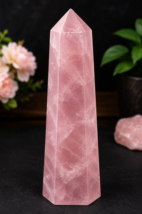 Natural Rose Quartz Crystal Tower – Love, Healing & Heart Chakra Energy