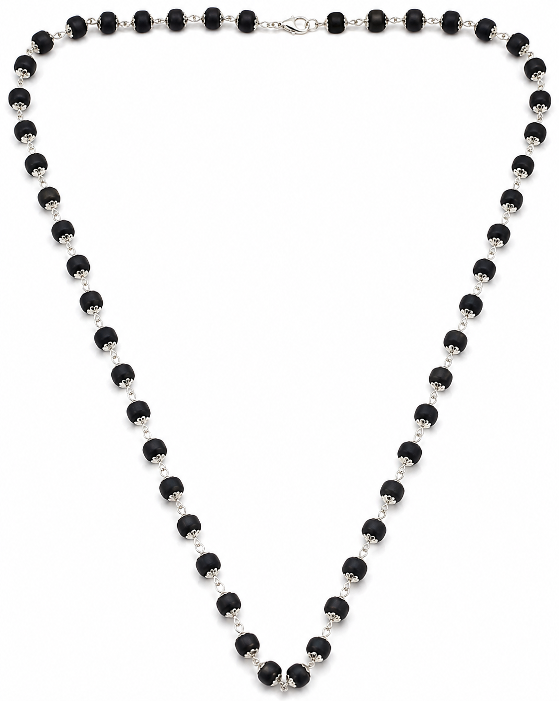 Premium Silver Cap Karungali Mala – Spiritual Strength, Protection & Timeless Elegance