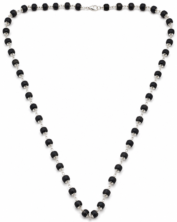 Premium Silver Cap Karungali Mala – Spiritual Strength, Protection & Timeless Elegance